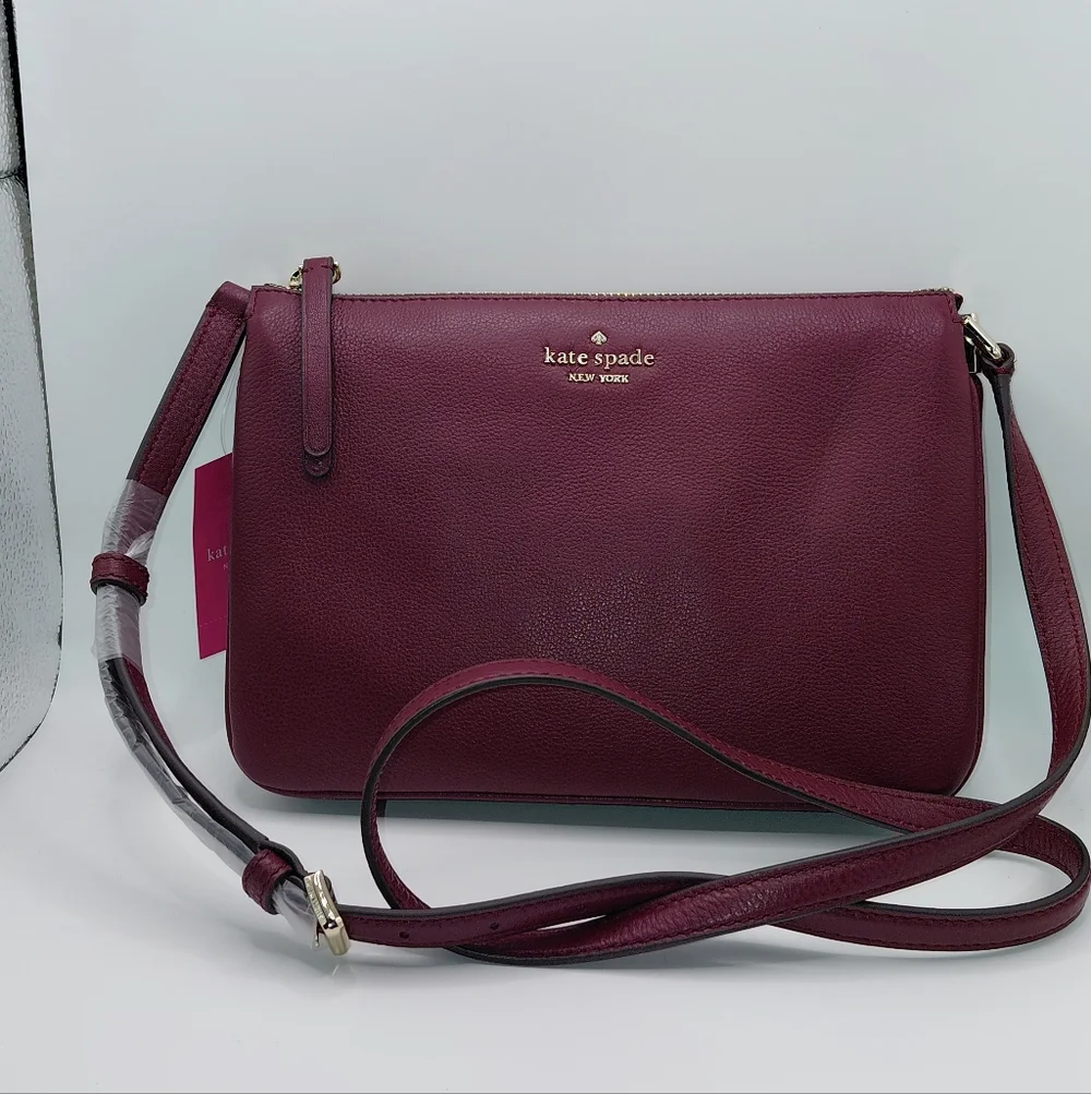 NWT Kate Spade Jackson Triple Gusset Leather Crossbody In Cherrywood